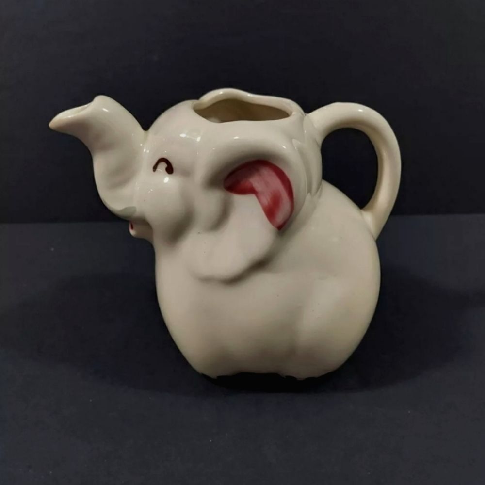 Vintage MCM '40s Shawnee Pottery Hand-Painted Ceramic Elephant Creamer Pitcher